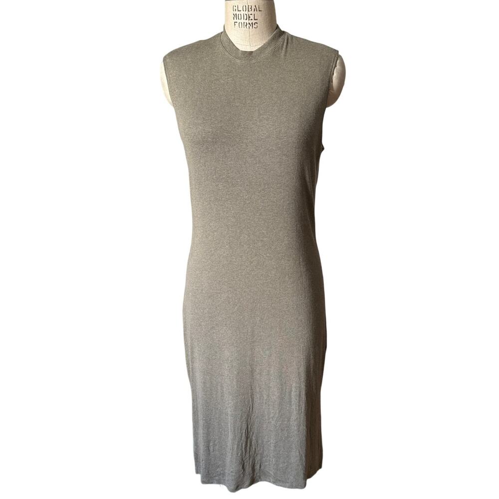 NOMIA Midi Mockneck Dress in Khaki Green Brown Size Large Neutral